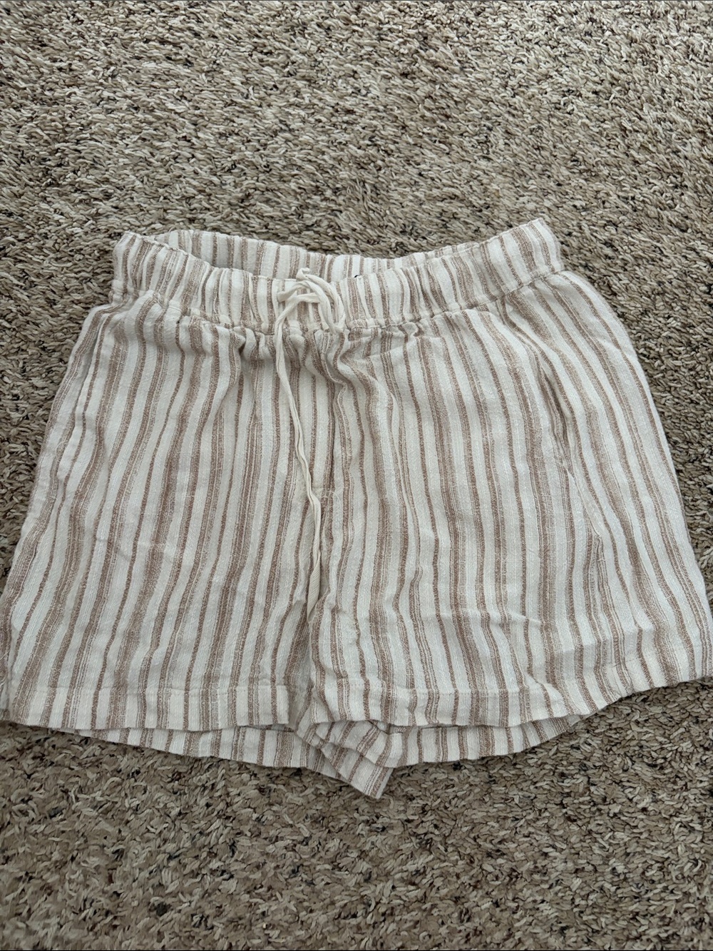 Staccato Cream and Tan Striped High-Waist Drawstring Shorts